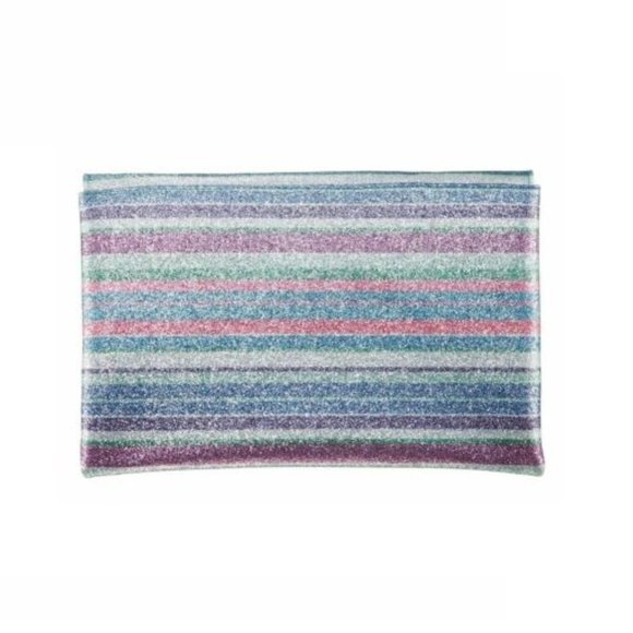 Nina Striped Glitter Fabric Flip Lock Closure Envelope Clutch - Blue Multi - Picture 3 of 5